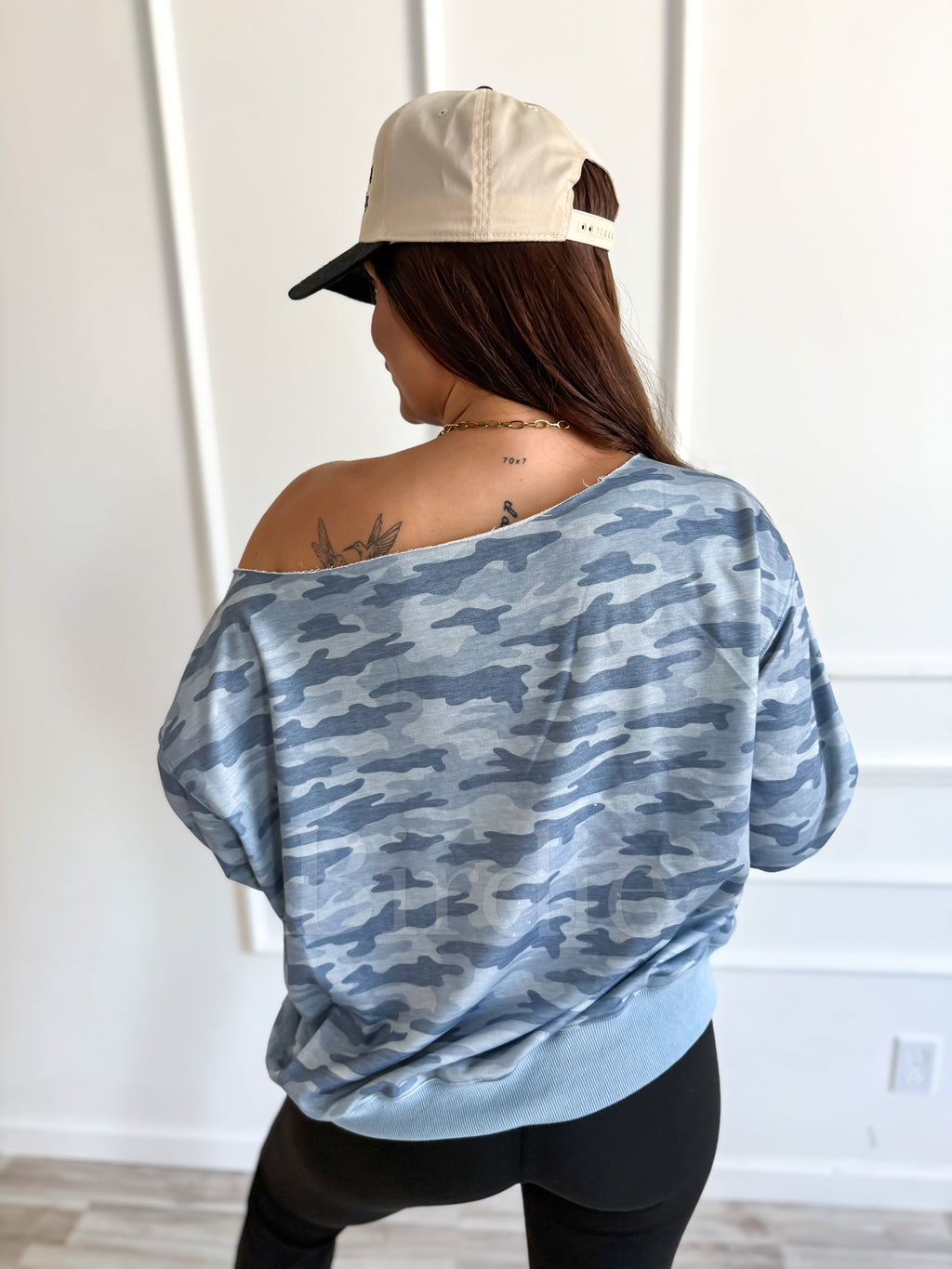 BIRDIE PREORDER Off Shoulder Slouchy Pullover in Arctic Drift