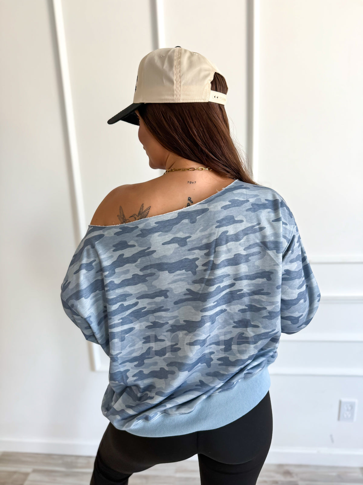 BIRDIE PREORDER Off Shoulder Slouchy Pullover in Arctic Drift