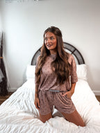 BIRDIE Tee Boxer Short Set in Butter Rum Dot (Sold As Set)