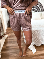 BIRDIE Tee Boxer Short Set in Butter Rum Dot (Sold As Set)
