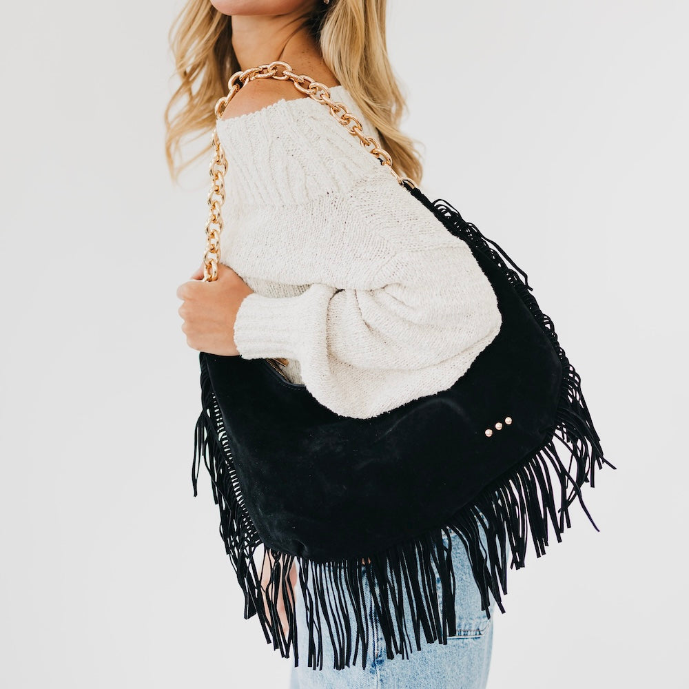 Loretta Suede Fringe Slouchy Bag-Shoulder Bag-Pretty Simple
