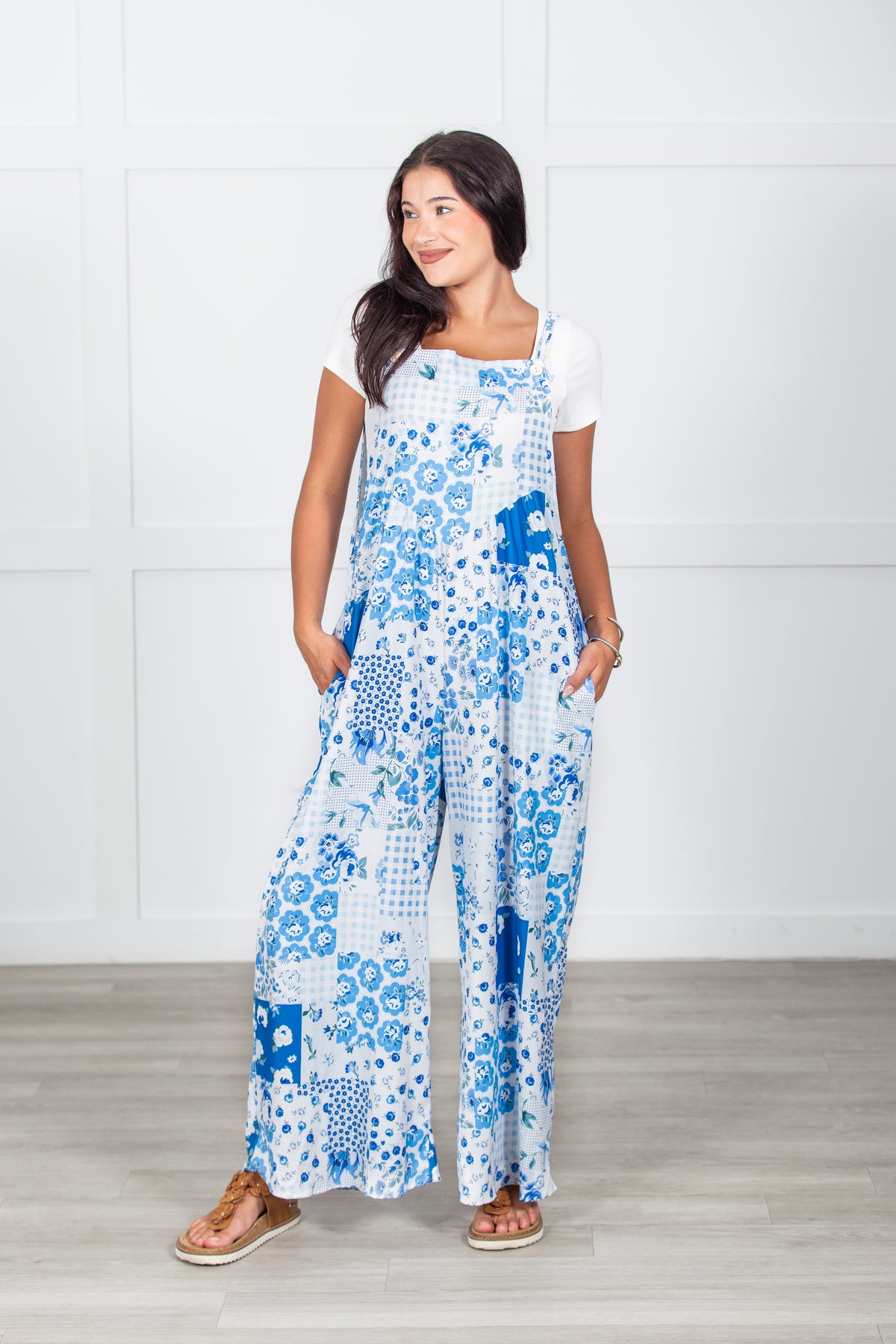 Floral Patchwork Wide Leg Bib Overalls