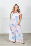 Floral Patchwork Wide Leg Bib Overalls