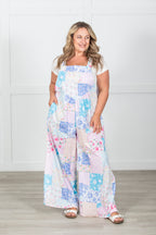 Floral Patchwork Wide Leg Bib Overalls