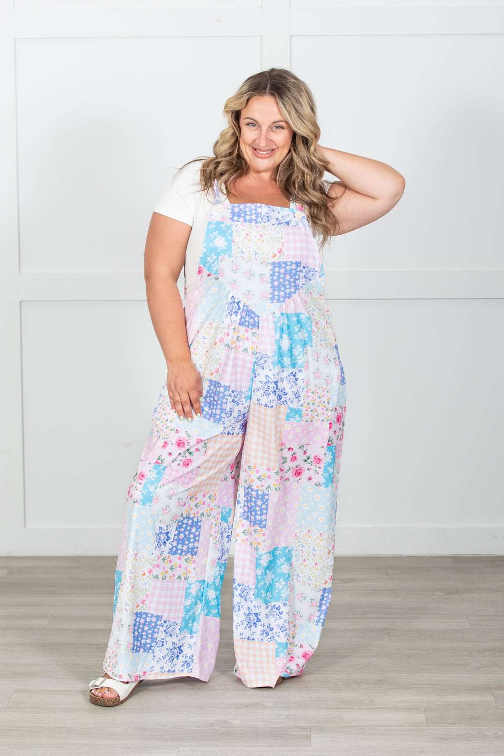 Floral Patchwork Wide Leg Bib Overalls