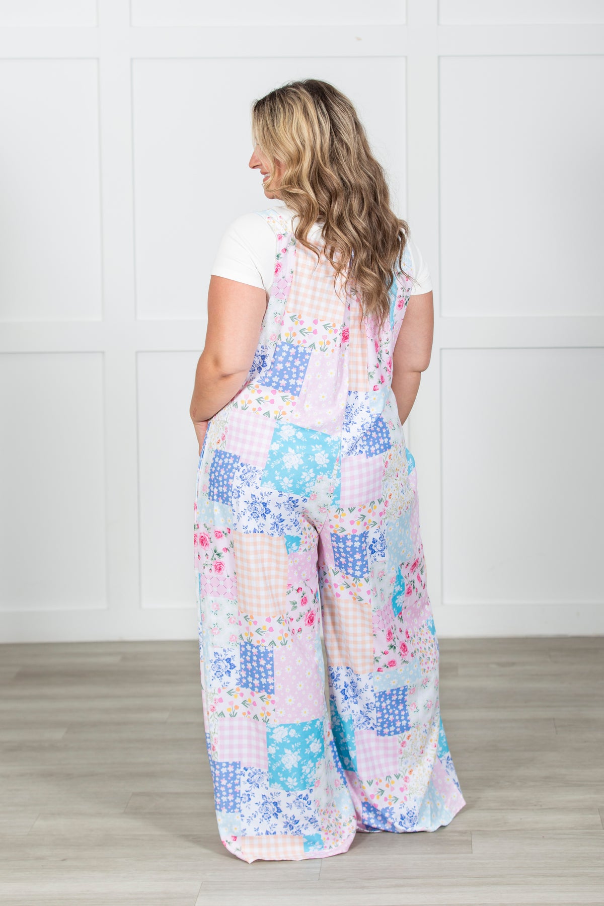 Floral Patchwork Wide Leg Bib Overalls