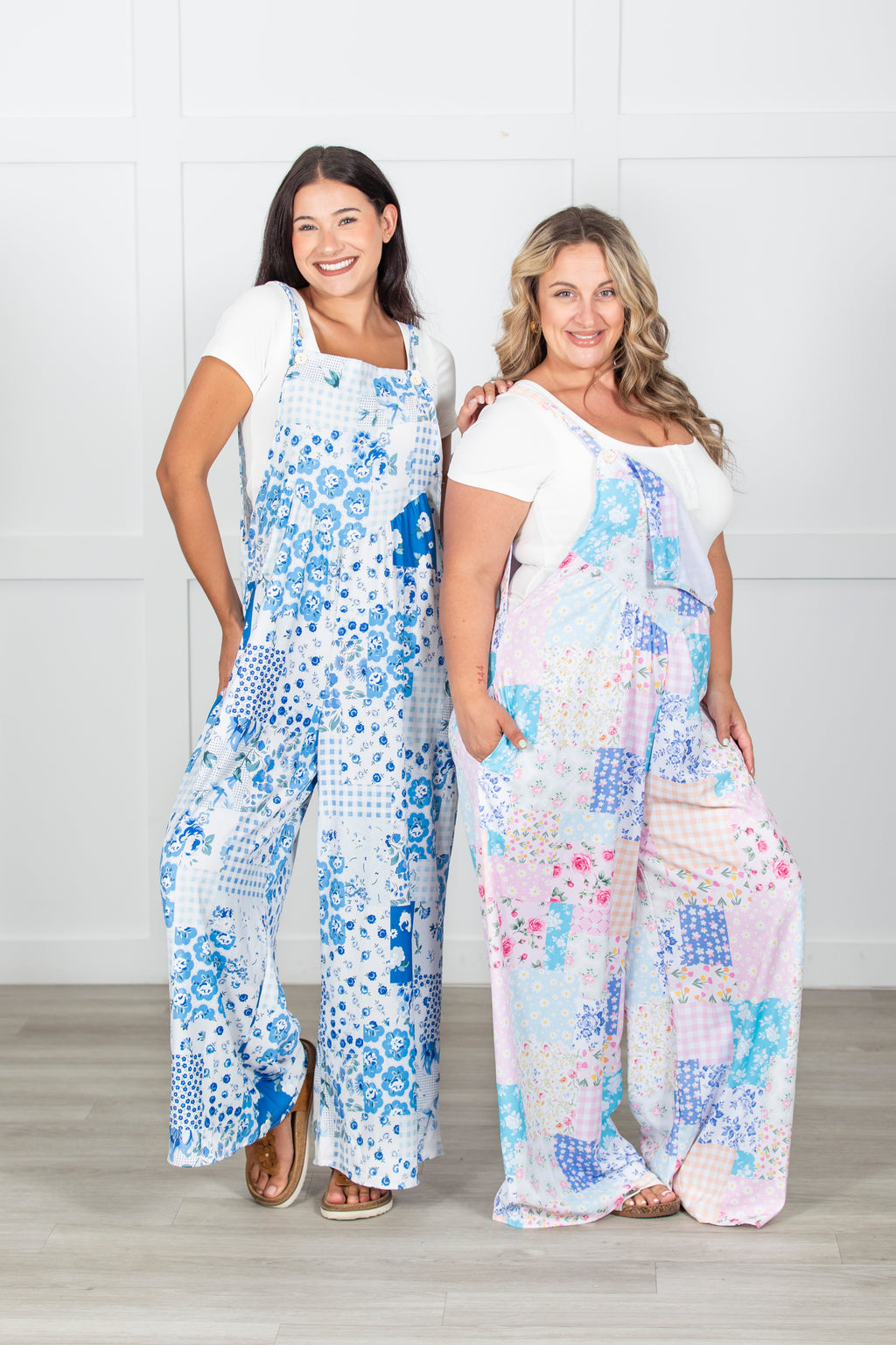 Floral Patchwork Wide Leg Bib Overalls