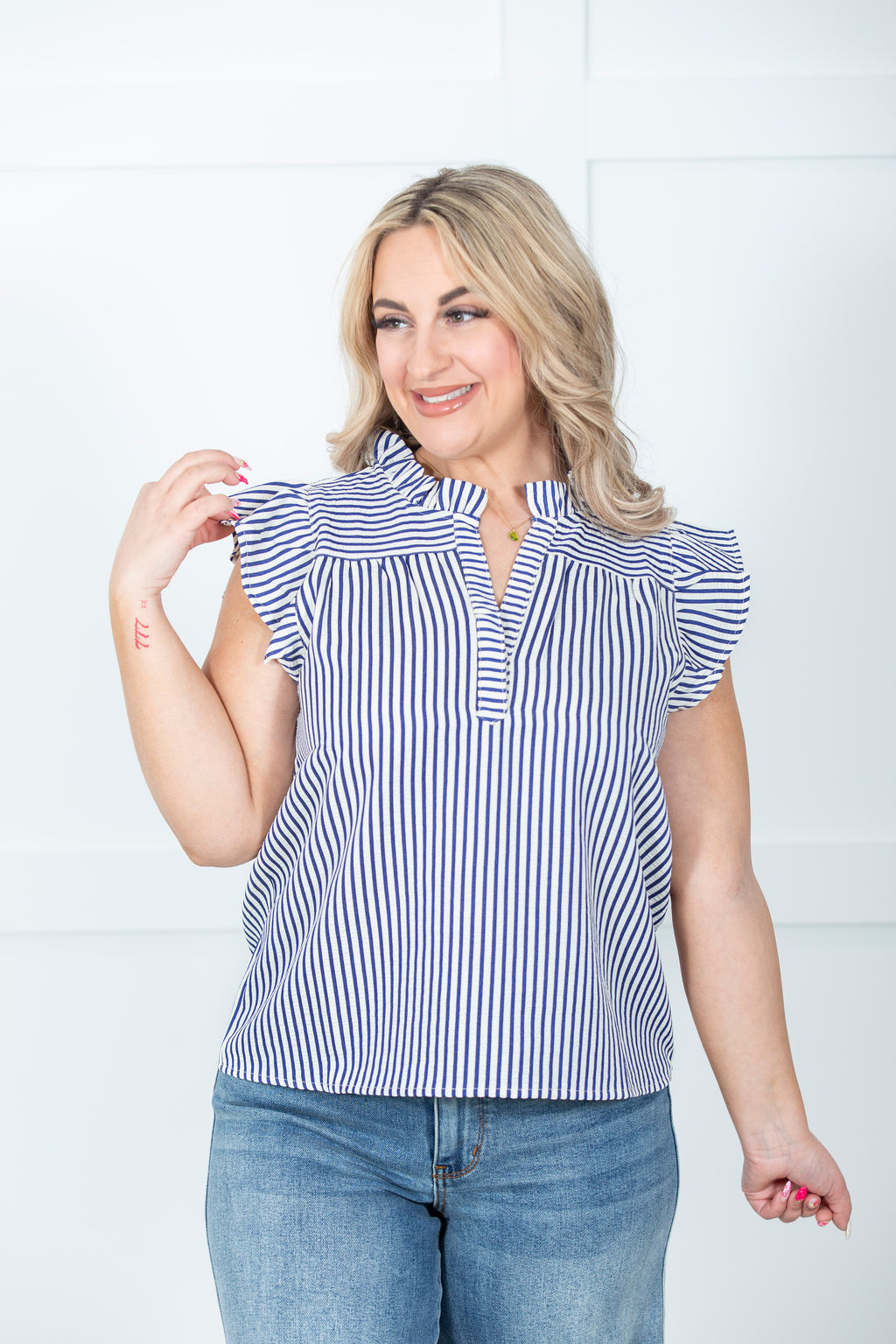 Seaside Ruffle Striped Top