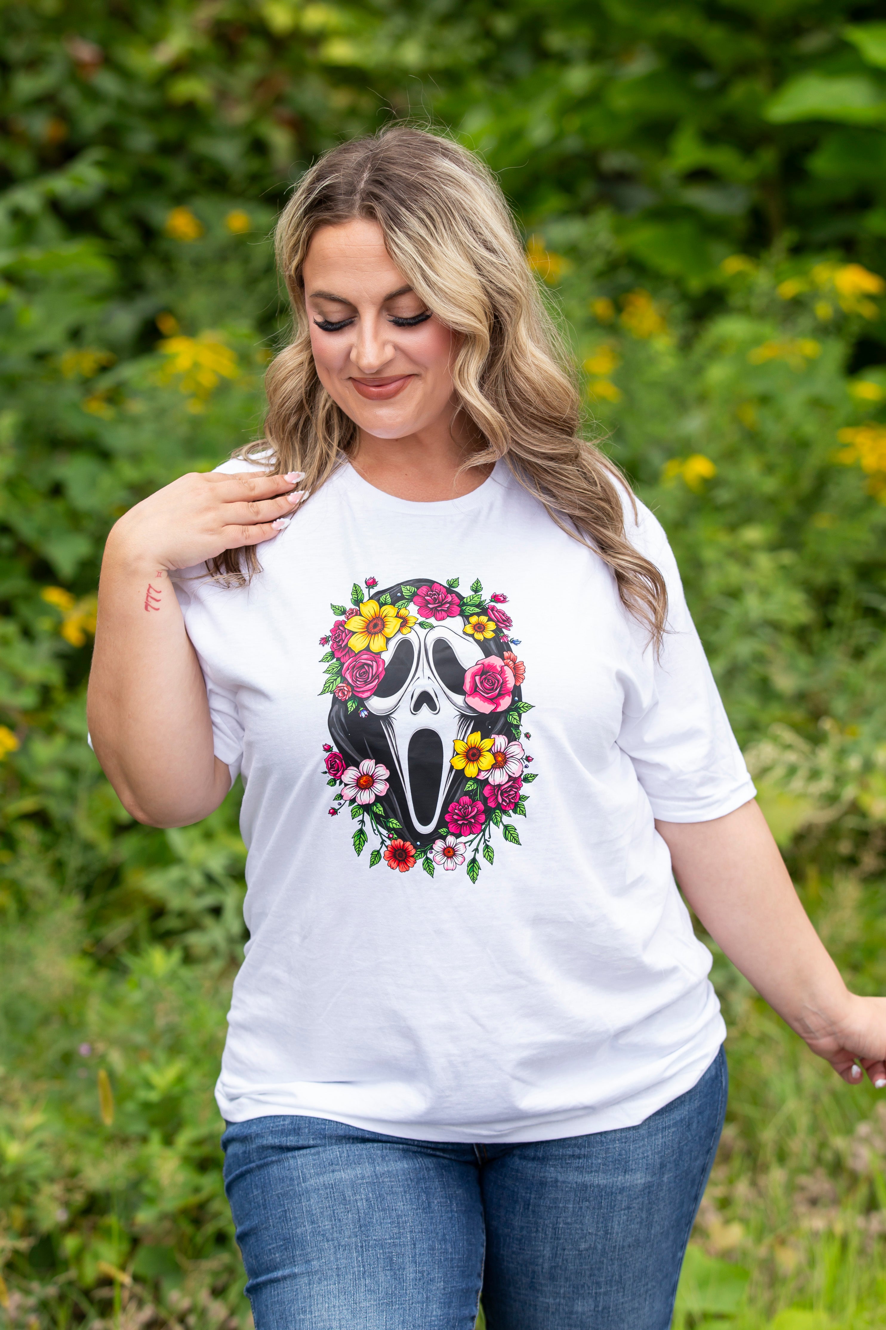 Floral Ghost Face Graphic Tee