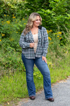 Button Down Hooded Plaid Shacket