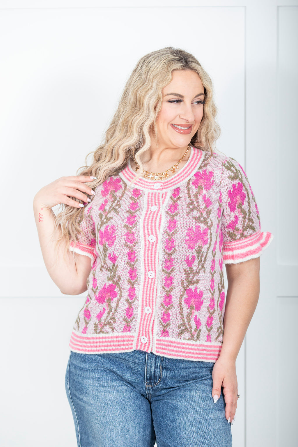 Floral Intarsia Sweater Cardigan