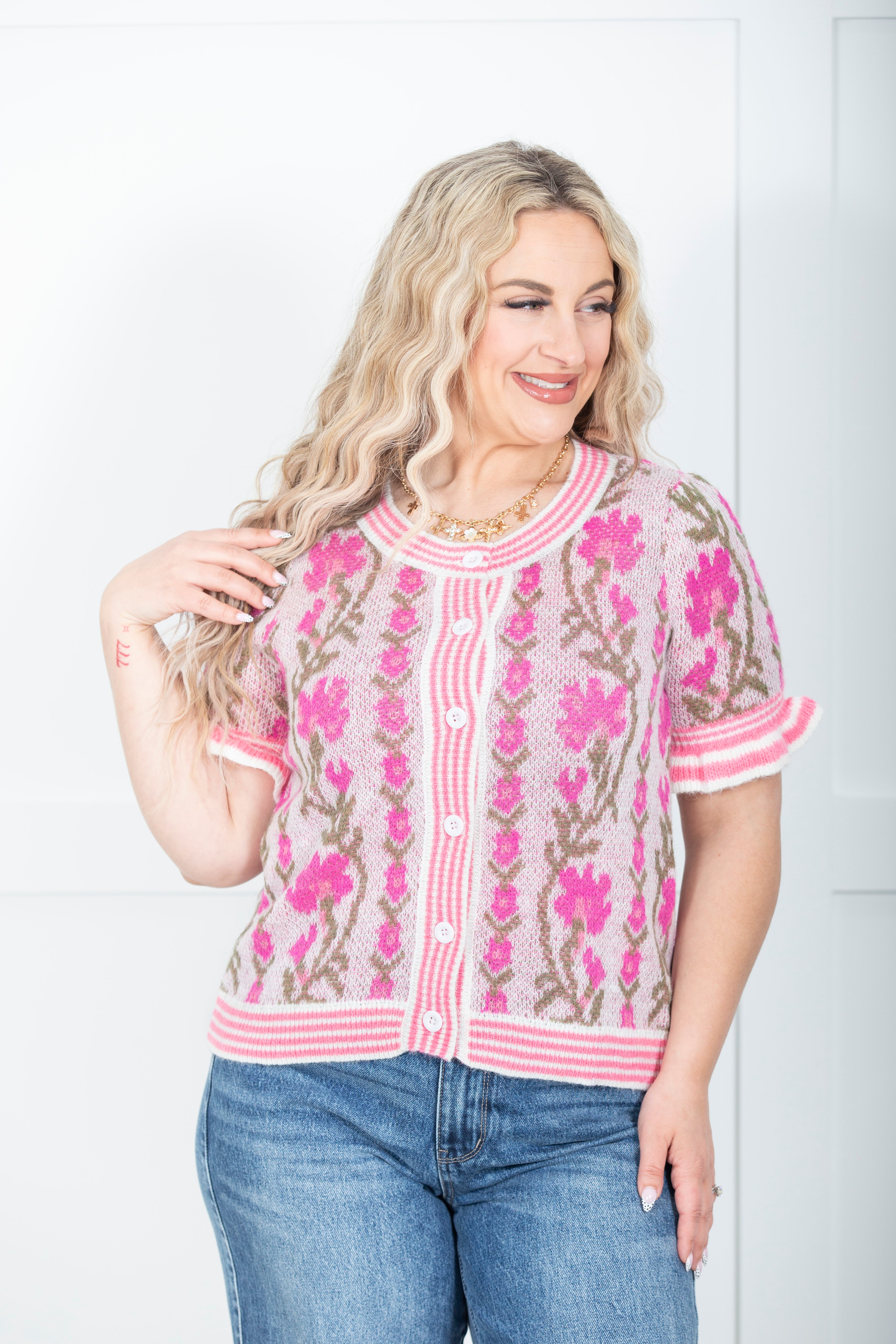 Floral Intarsia Sweater Cardigan