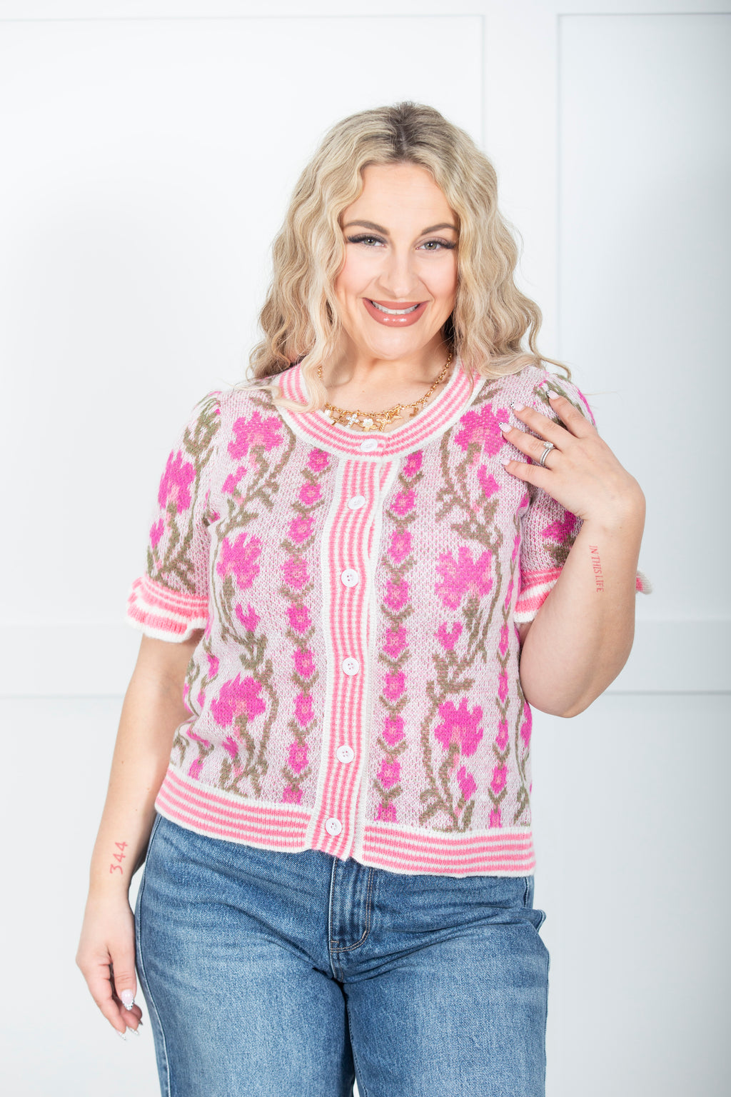 Floral Intarsia Sweater Cardigan