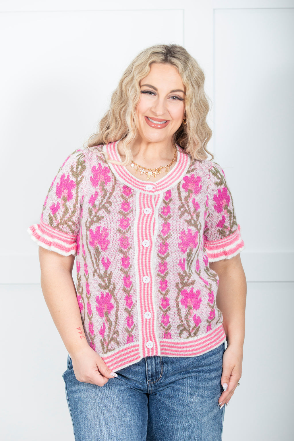 Floral Intarsia Sweater Cardigan