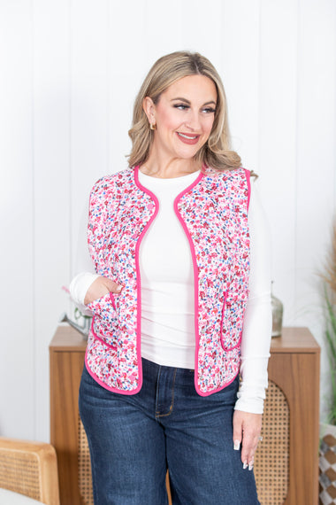Buy pink Light Layers Floral Vest