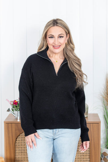 Buy black Solid Choice Half Zip Sweater