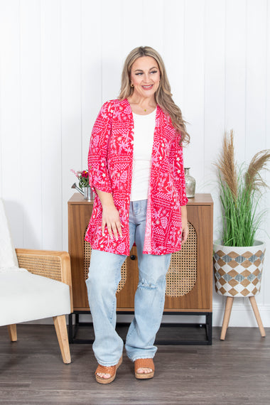 Buy hot-coral Liz Printed Cardigan