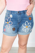 Oli And Hali Washed Floral Embroidery Denim Shorts