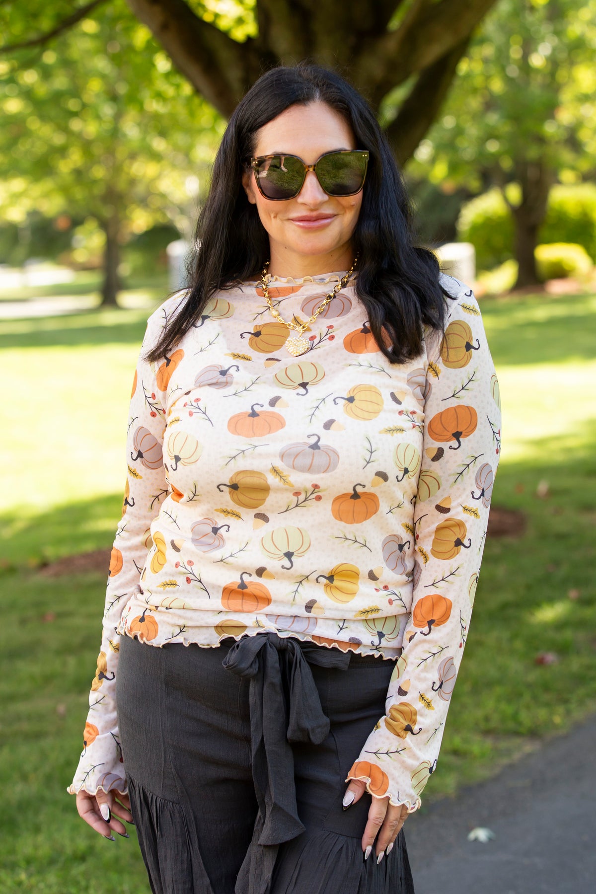 Pumpkin Patch Mesh Top