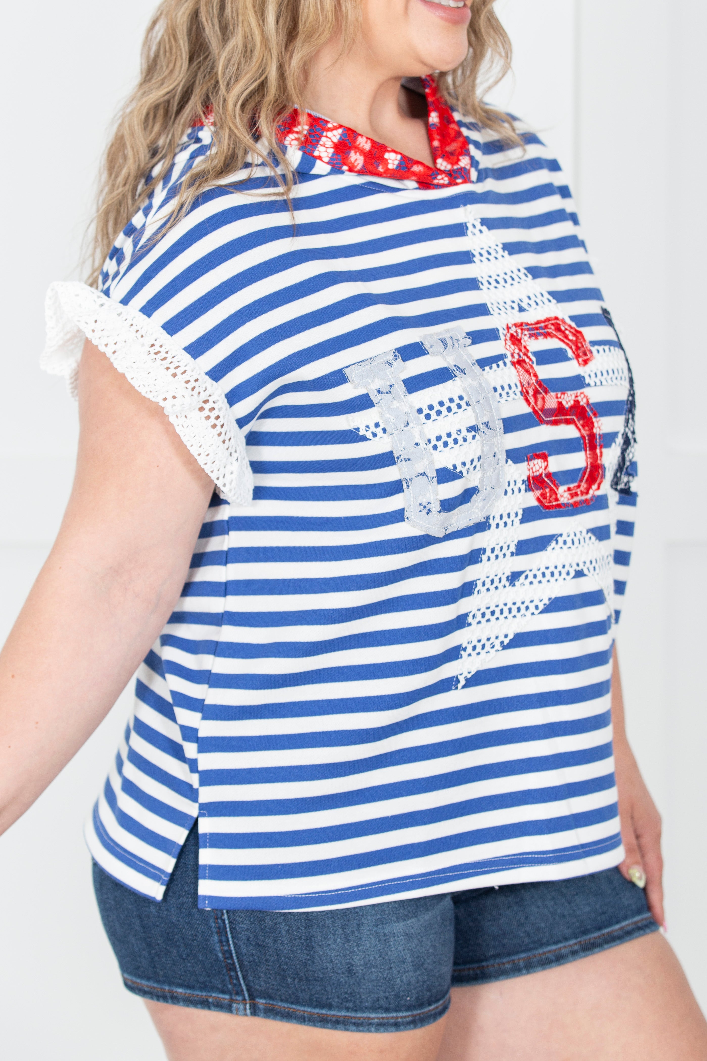 USA Star Patch Hoodie Top