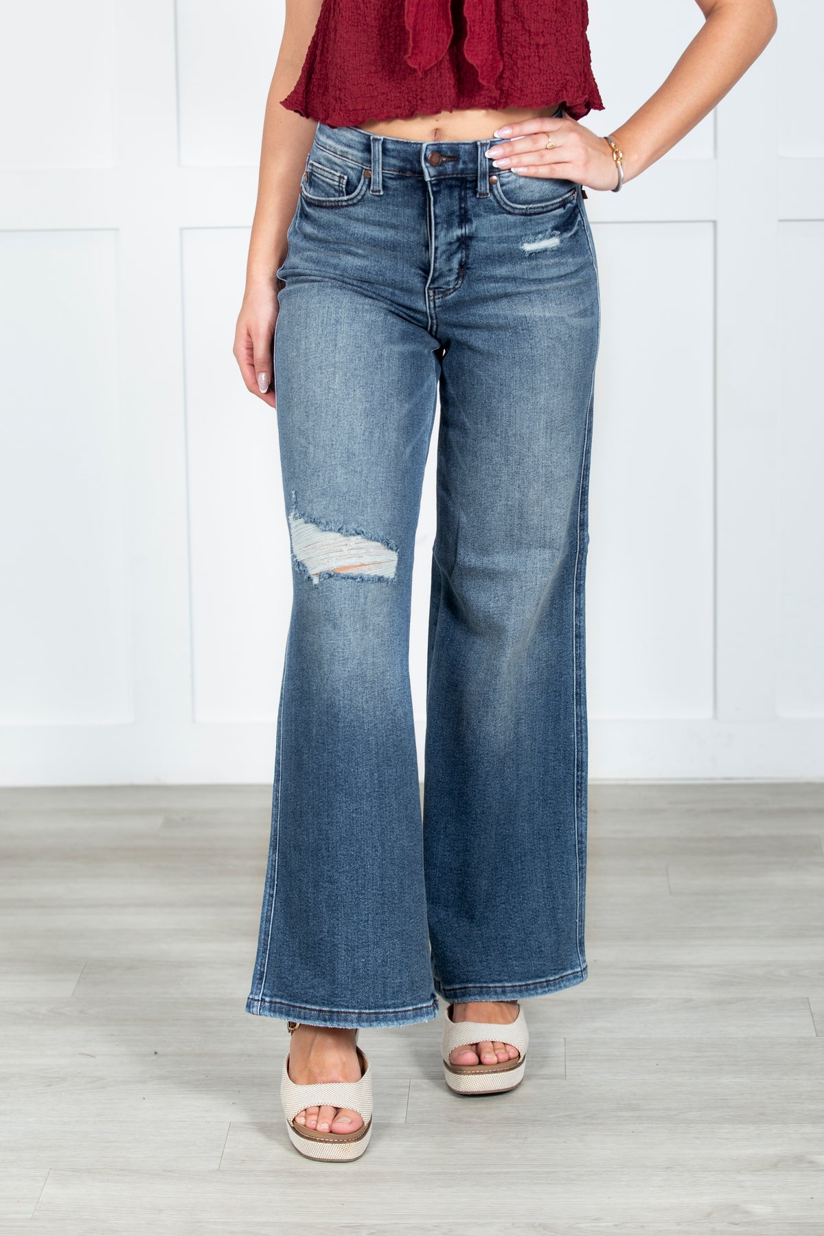 The Leona Tummy Control Retro Wide Judy Blue Jeans