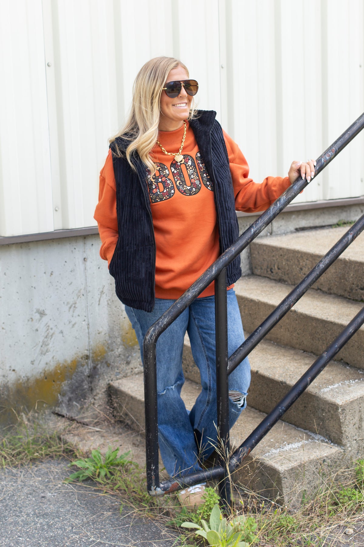 Boo Embroidered Mock Neck