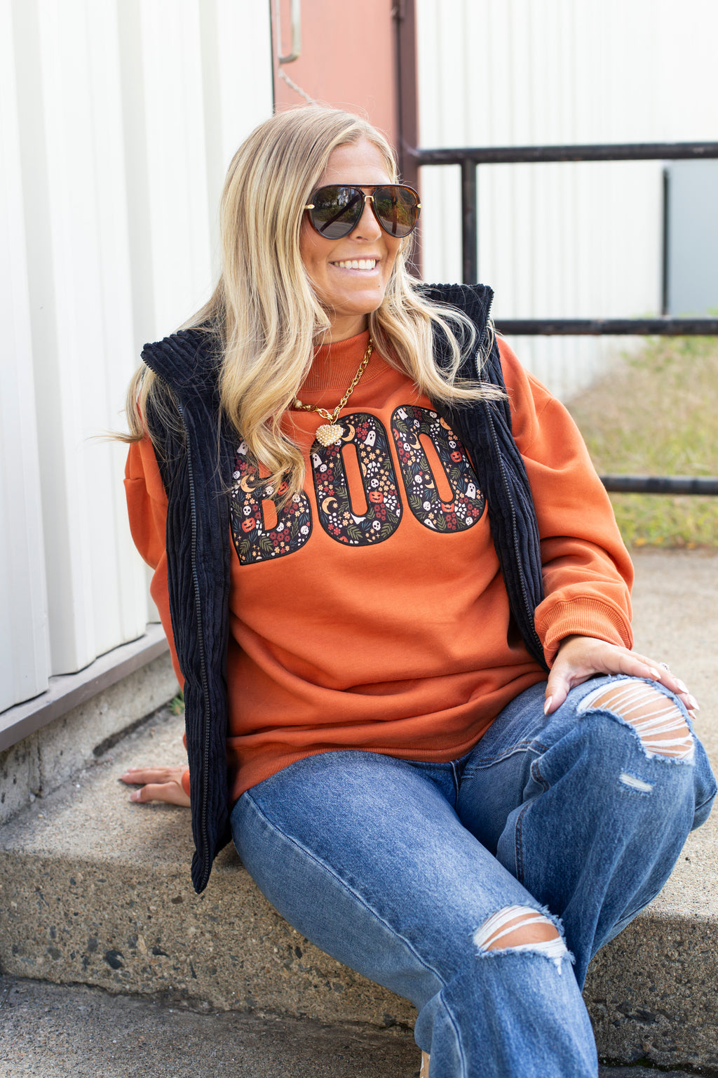 Boo Embroidered Mock Neck