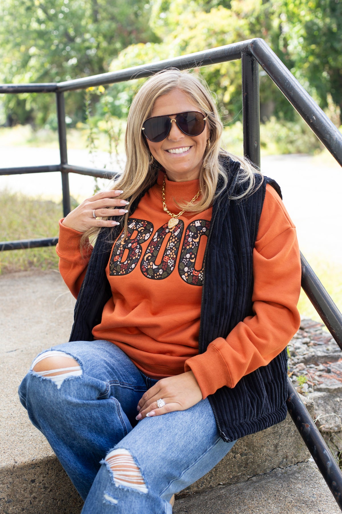 Boo Embroidered Mock Neck