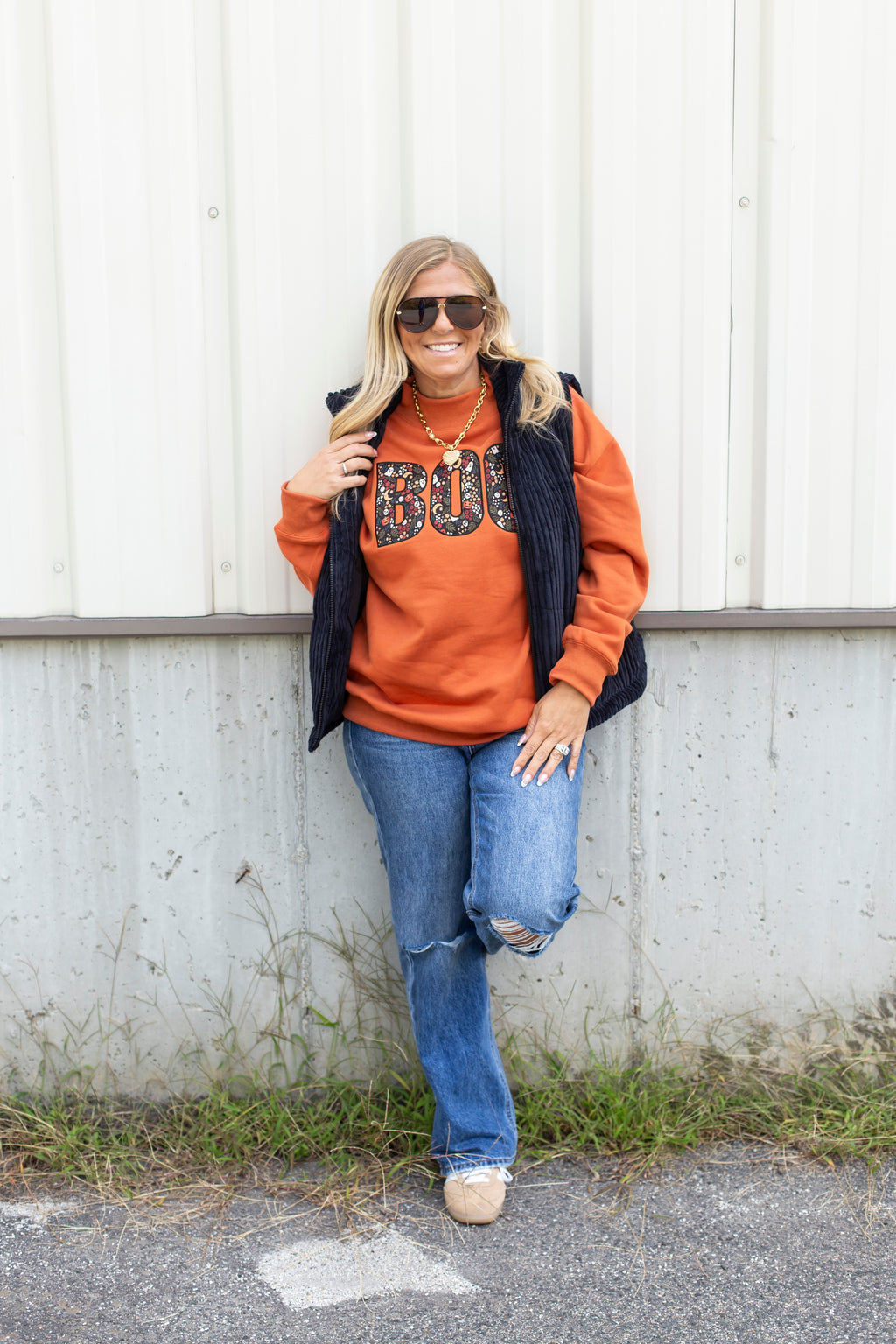 Boo Embroidered Mock Neck