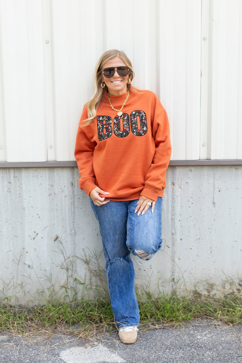 Boo Embroidered Mock Neck