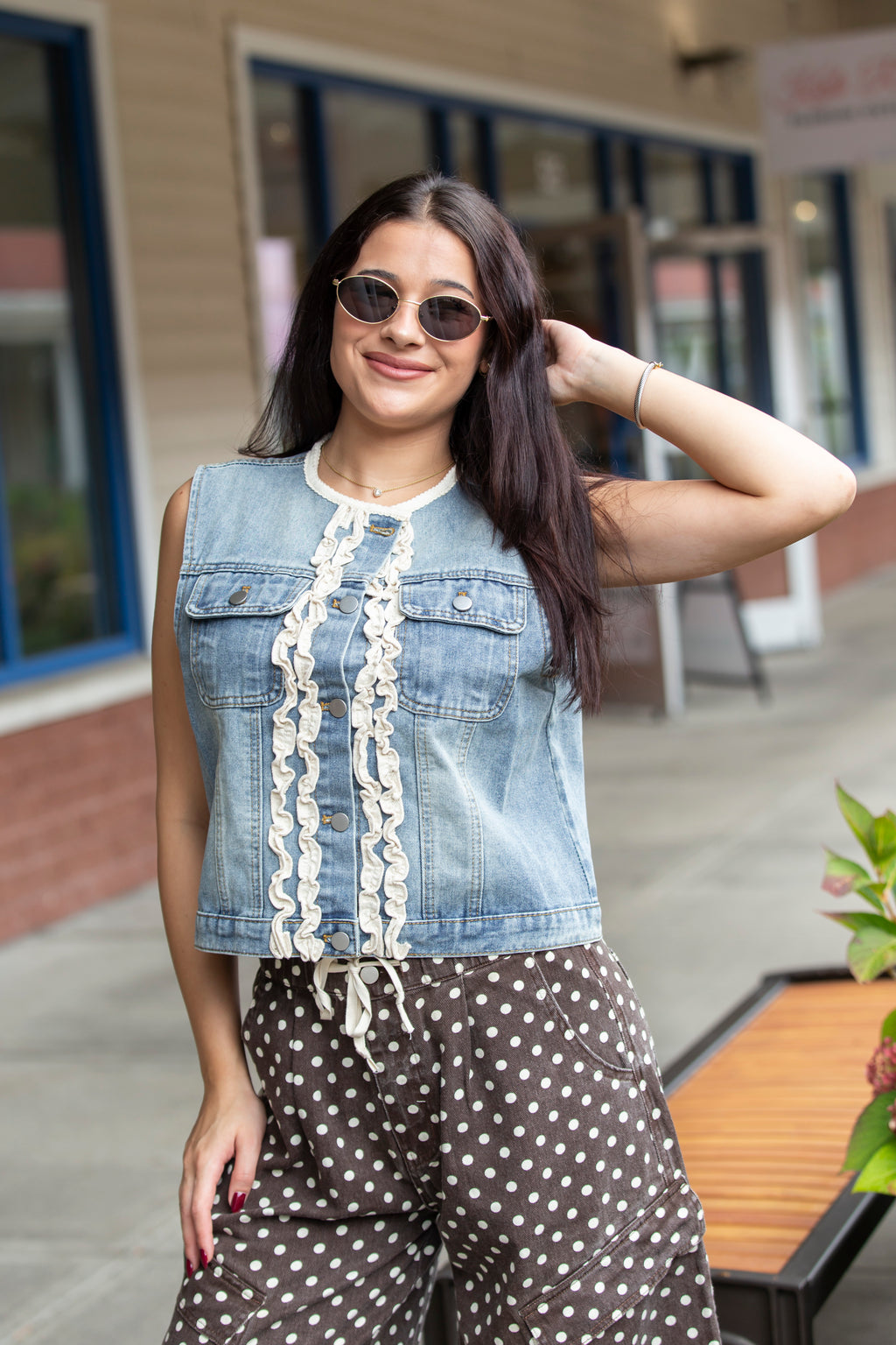 Ruffle Denim Vest