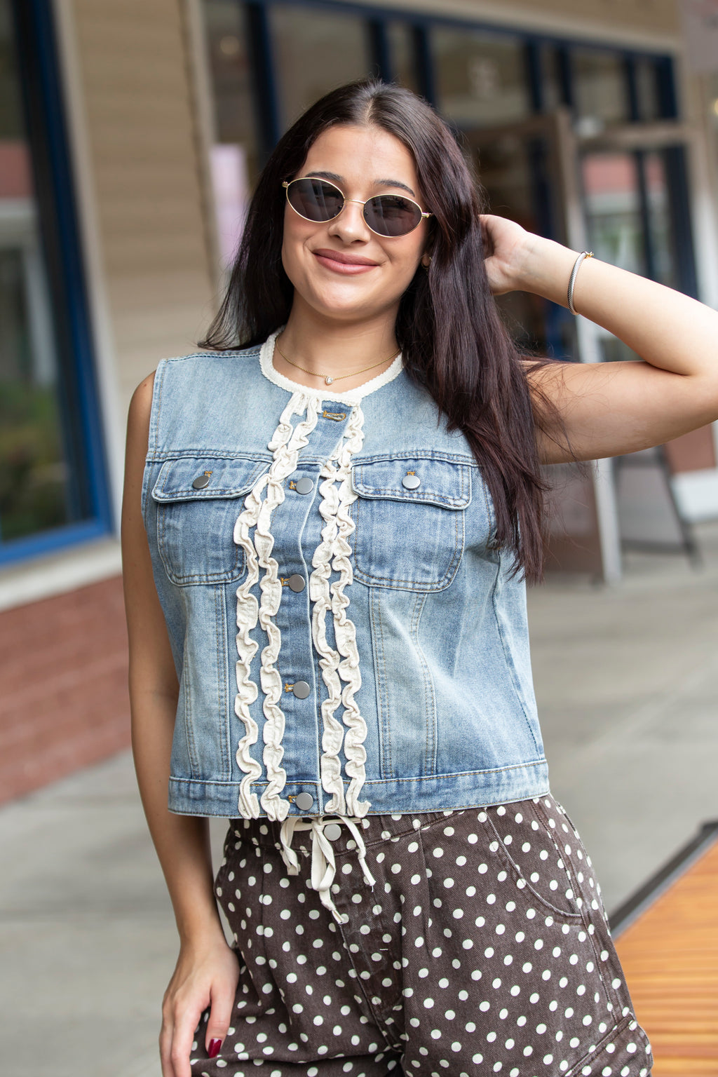Ruffle Denim Vest