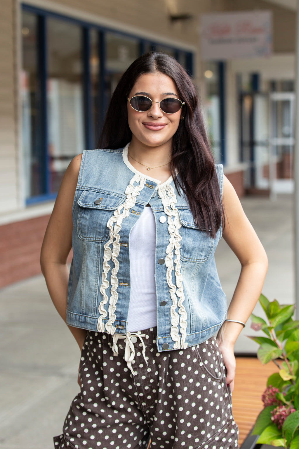 Ruffle Denim Vest