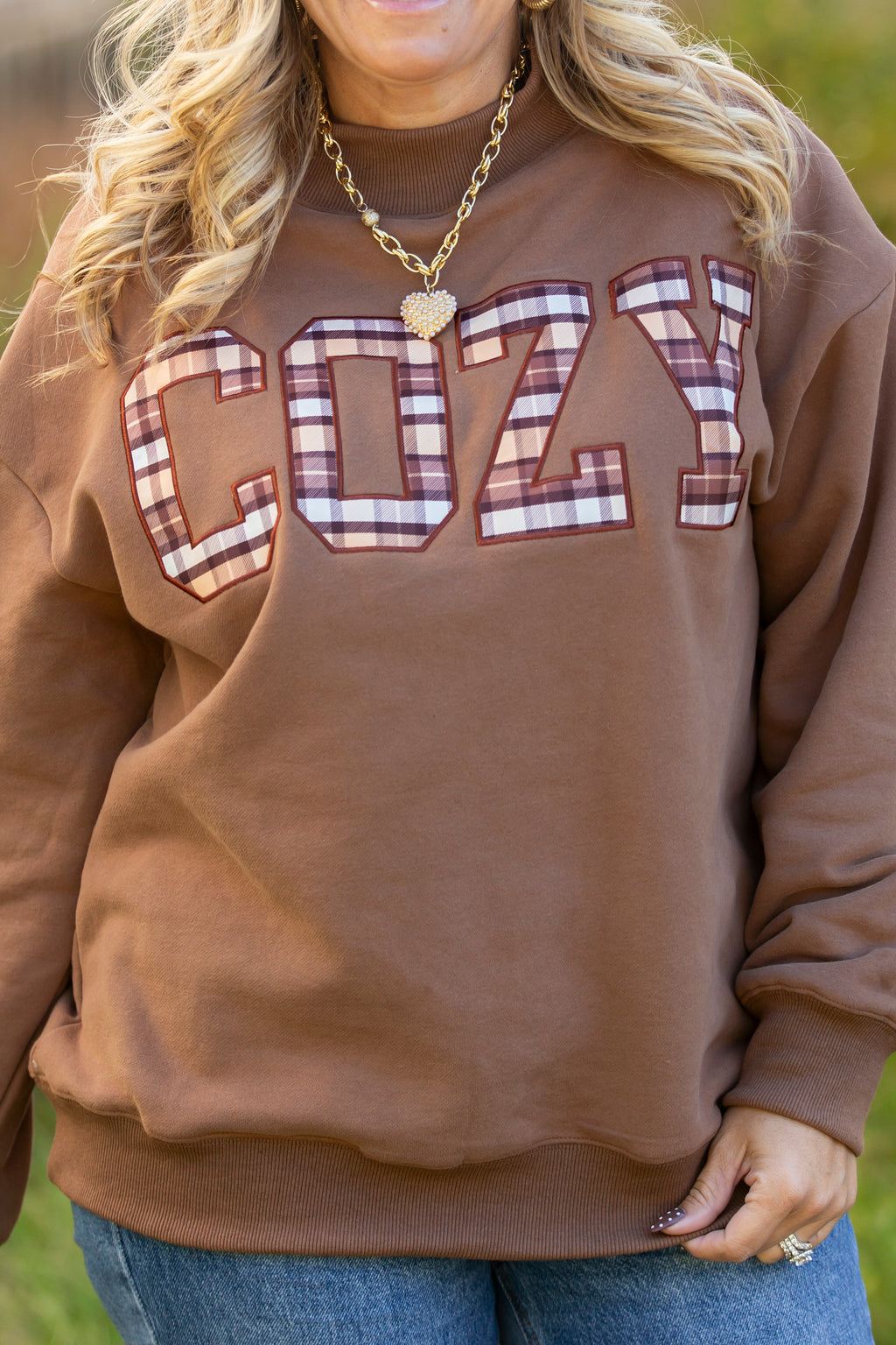 Cozy Embroidered Mock Neck