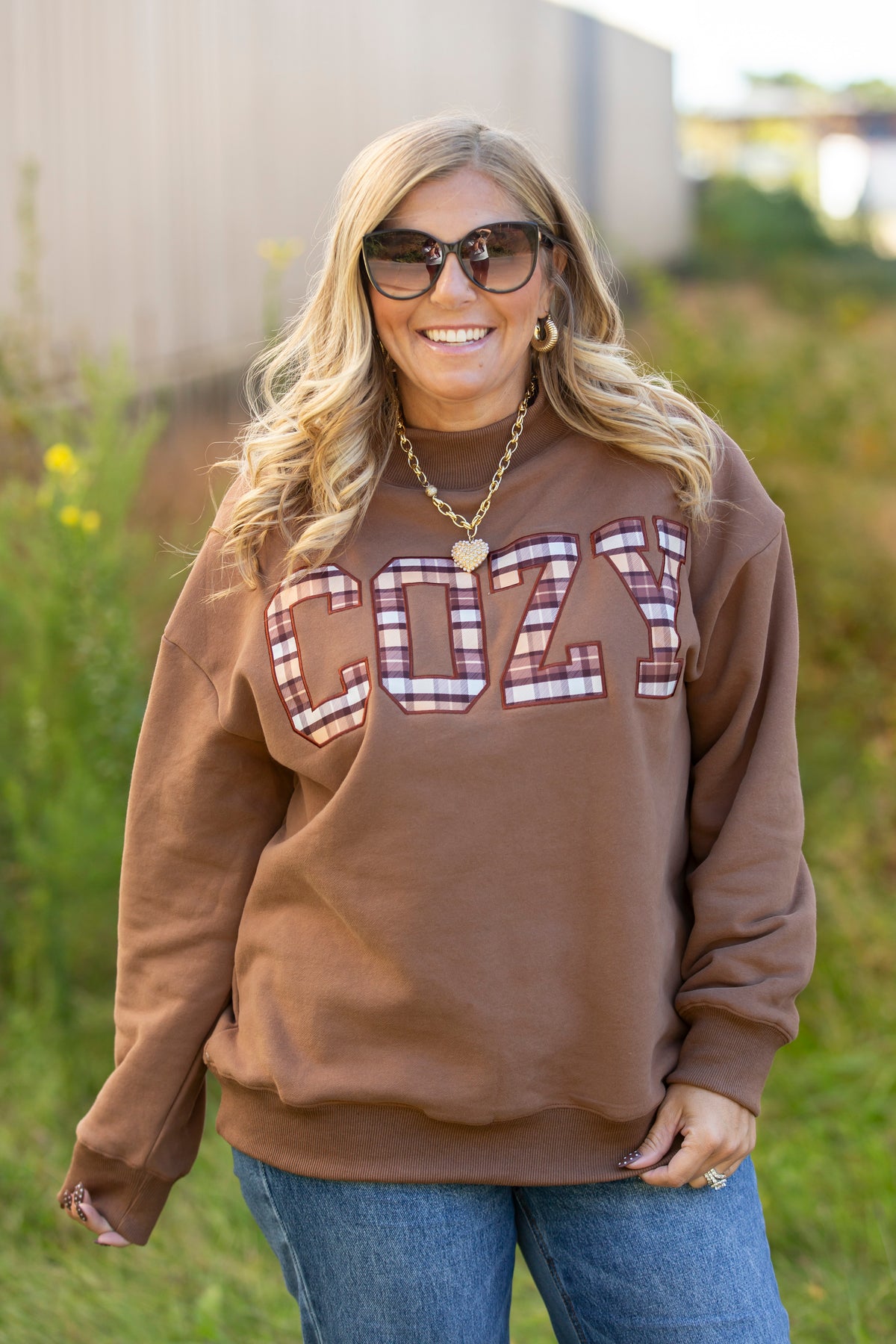 Cozy Embroidered Mock Neck