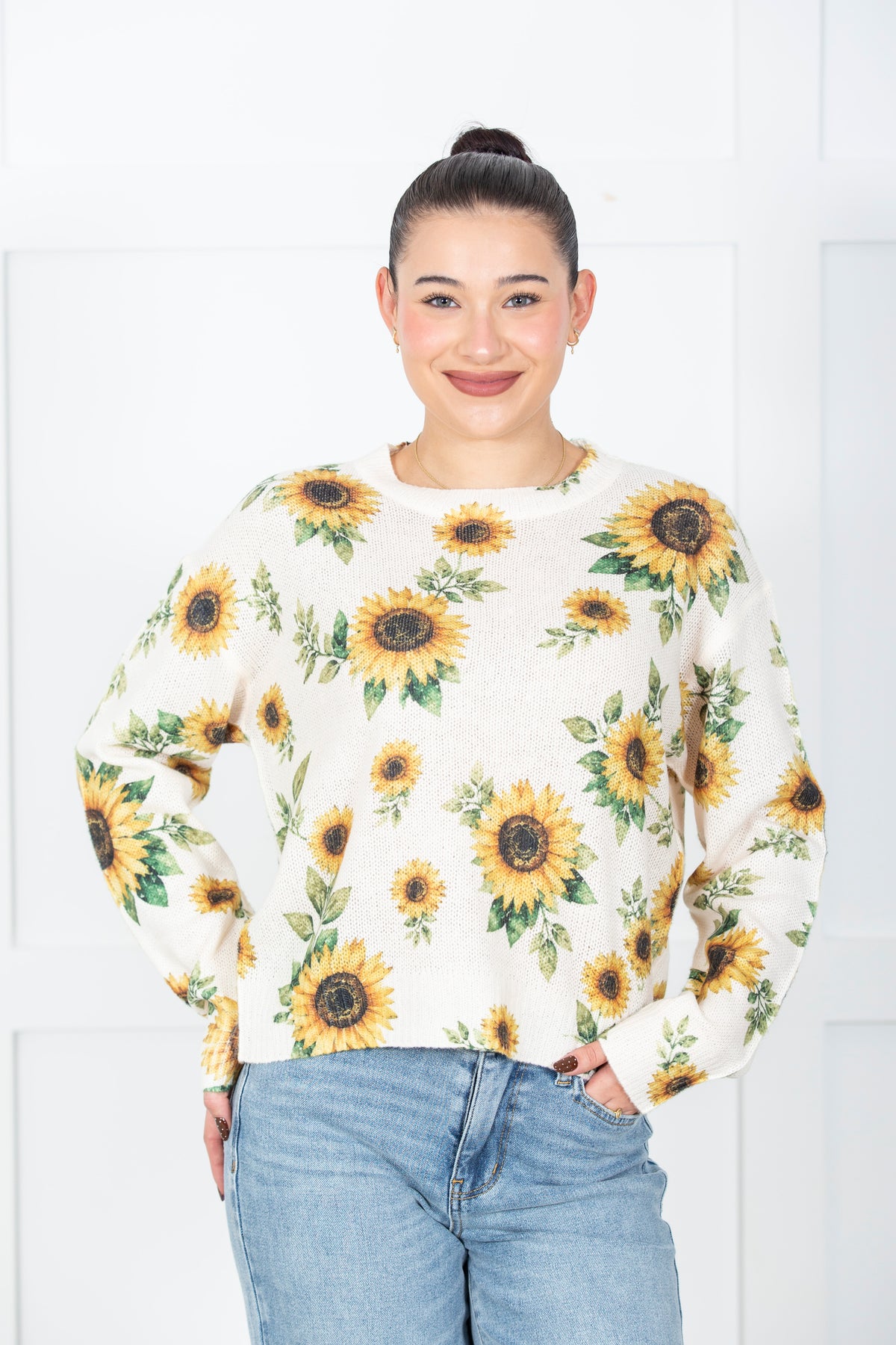Sunflower Print Knit Sweater