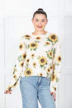 Sunflower Print Knit Sweater