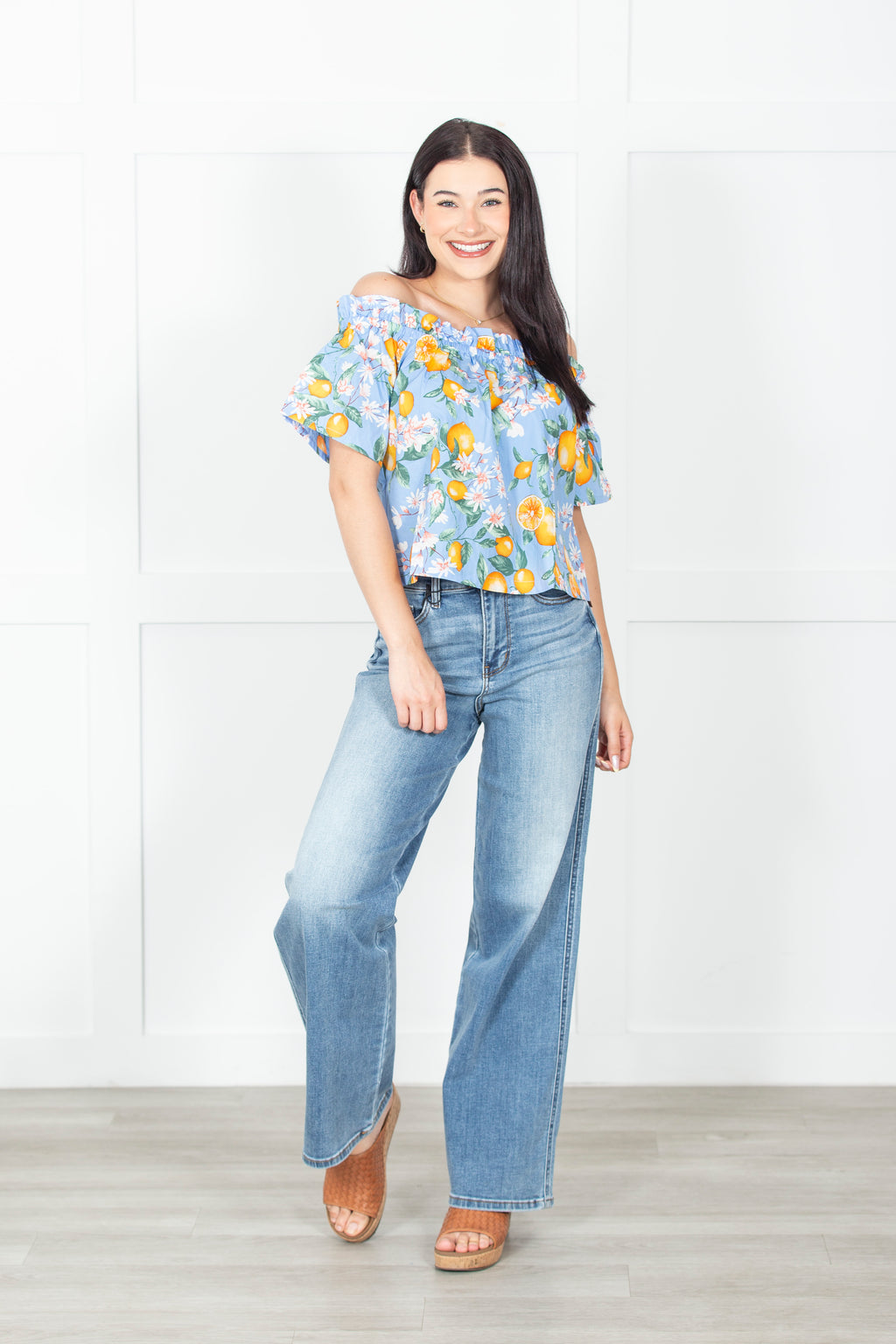 Off Shoulder Lemon Print Top