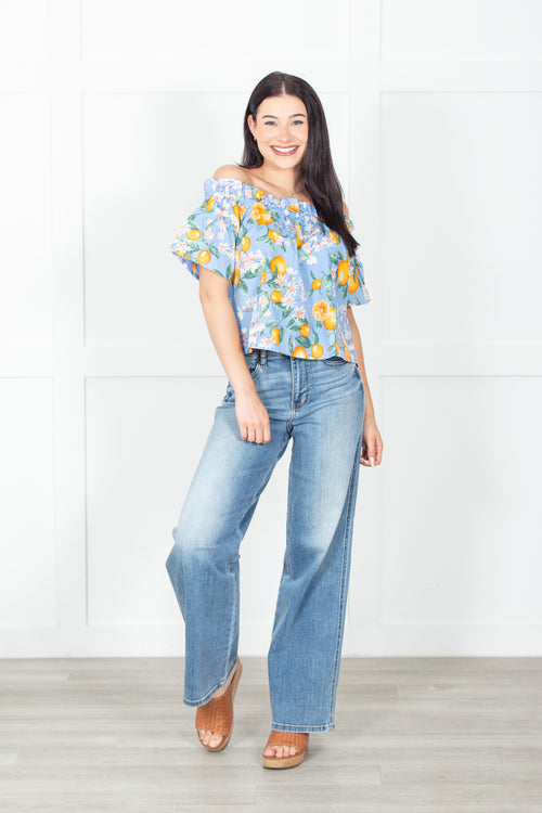 Off Shoulder Lemon Print Top