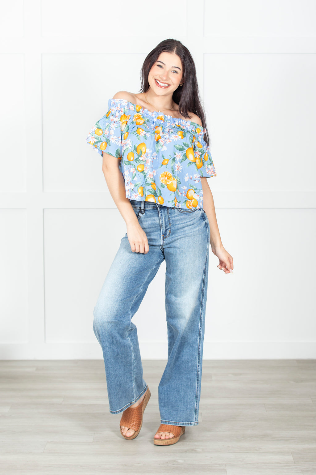 Off Shoulder Lemon Print Top