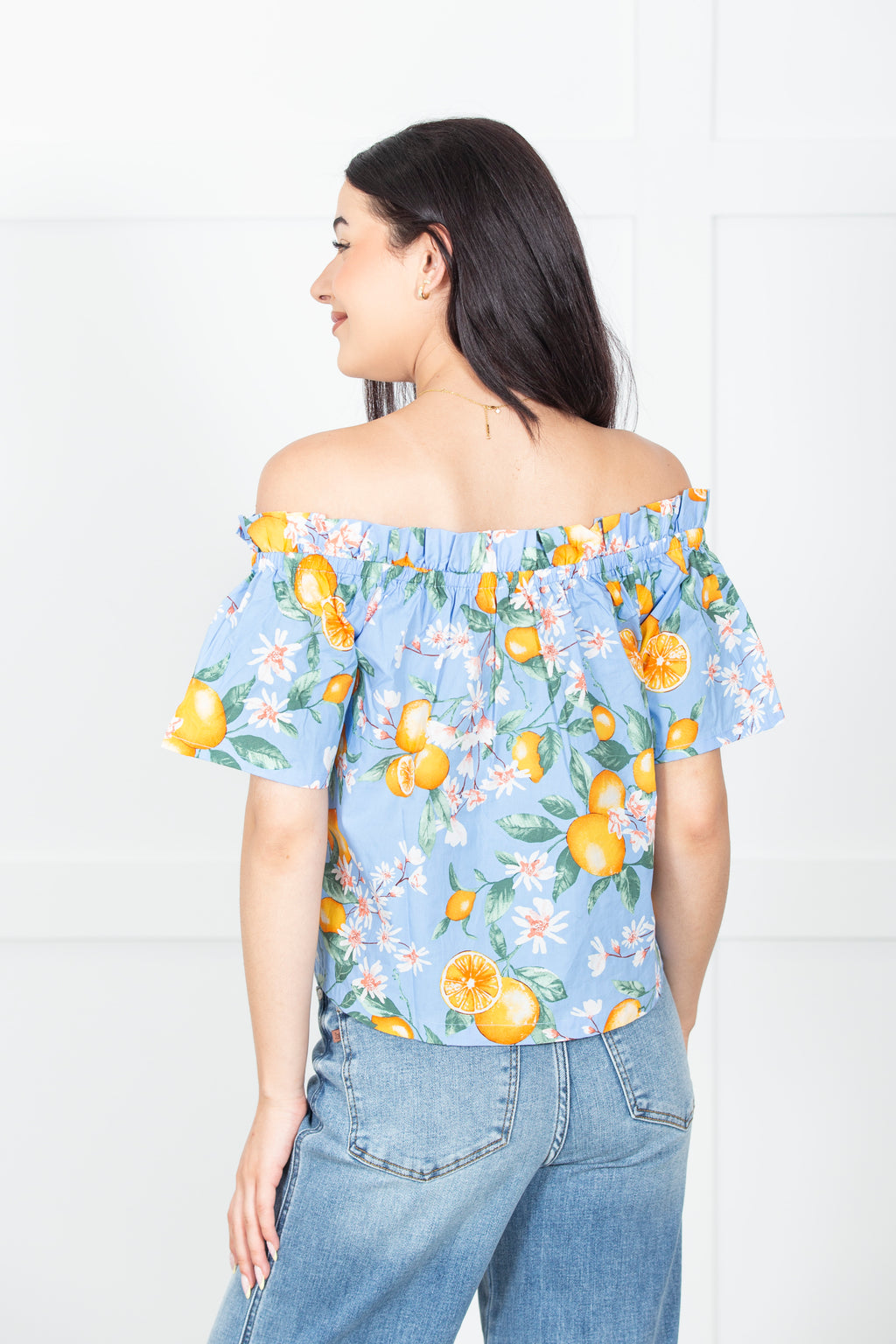 Off Shoulder Lemon Print Top