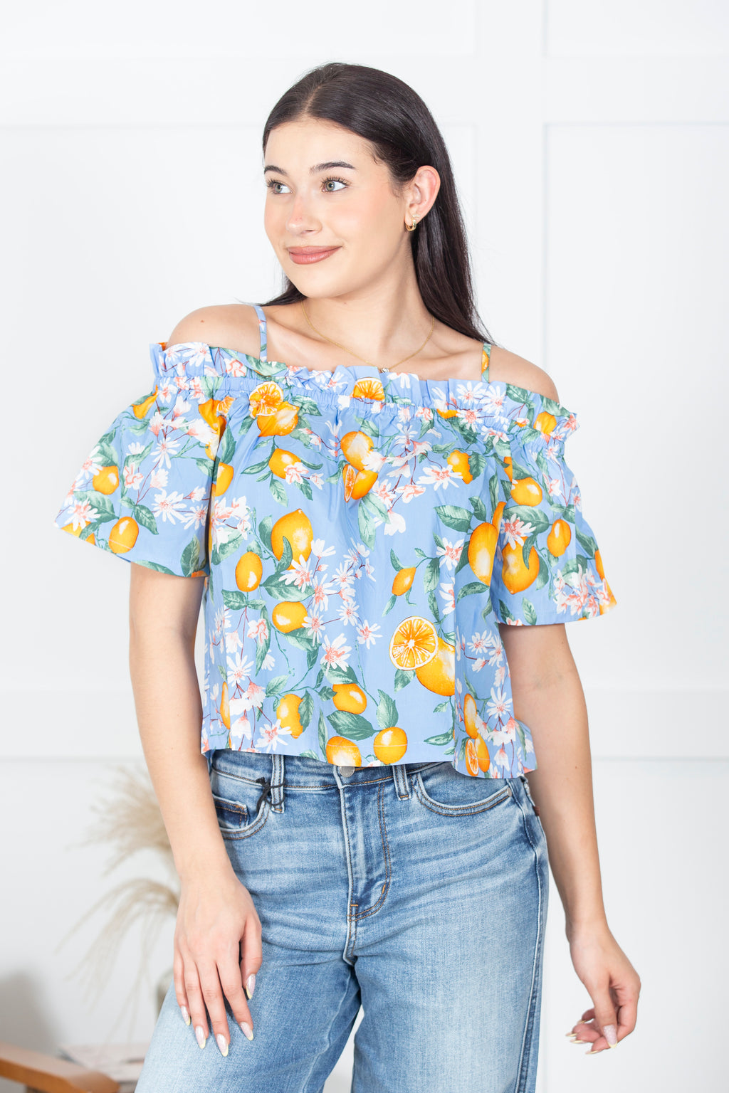 Off Shoulder Lemon Print Top