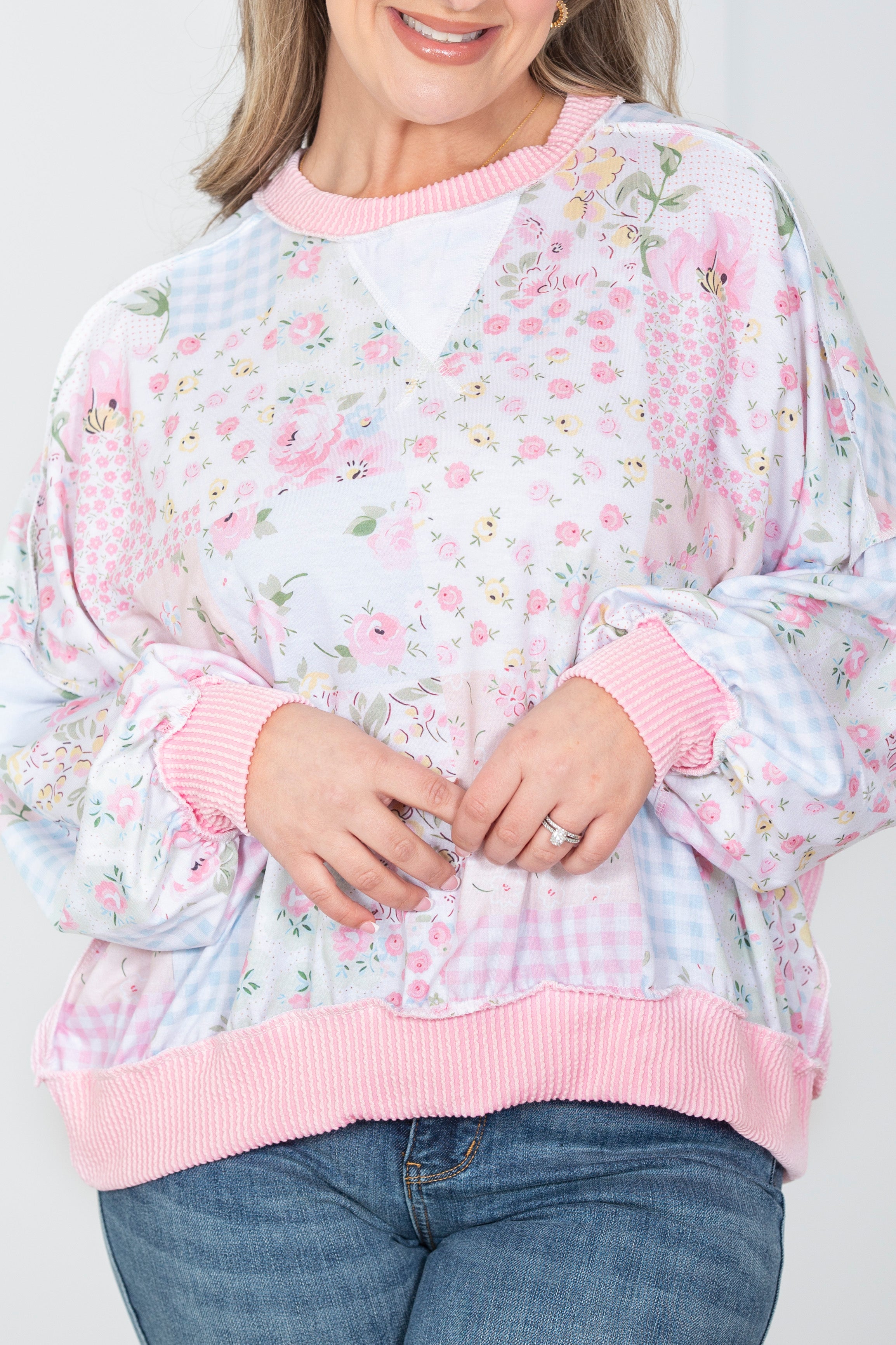 Cottage Bloom Patchwork Pullover