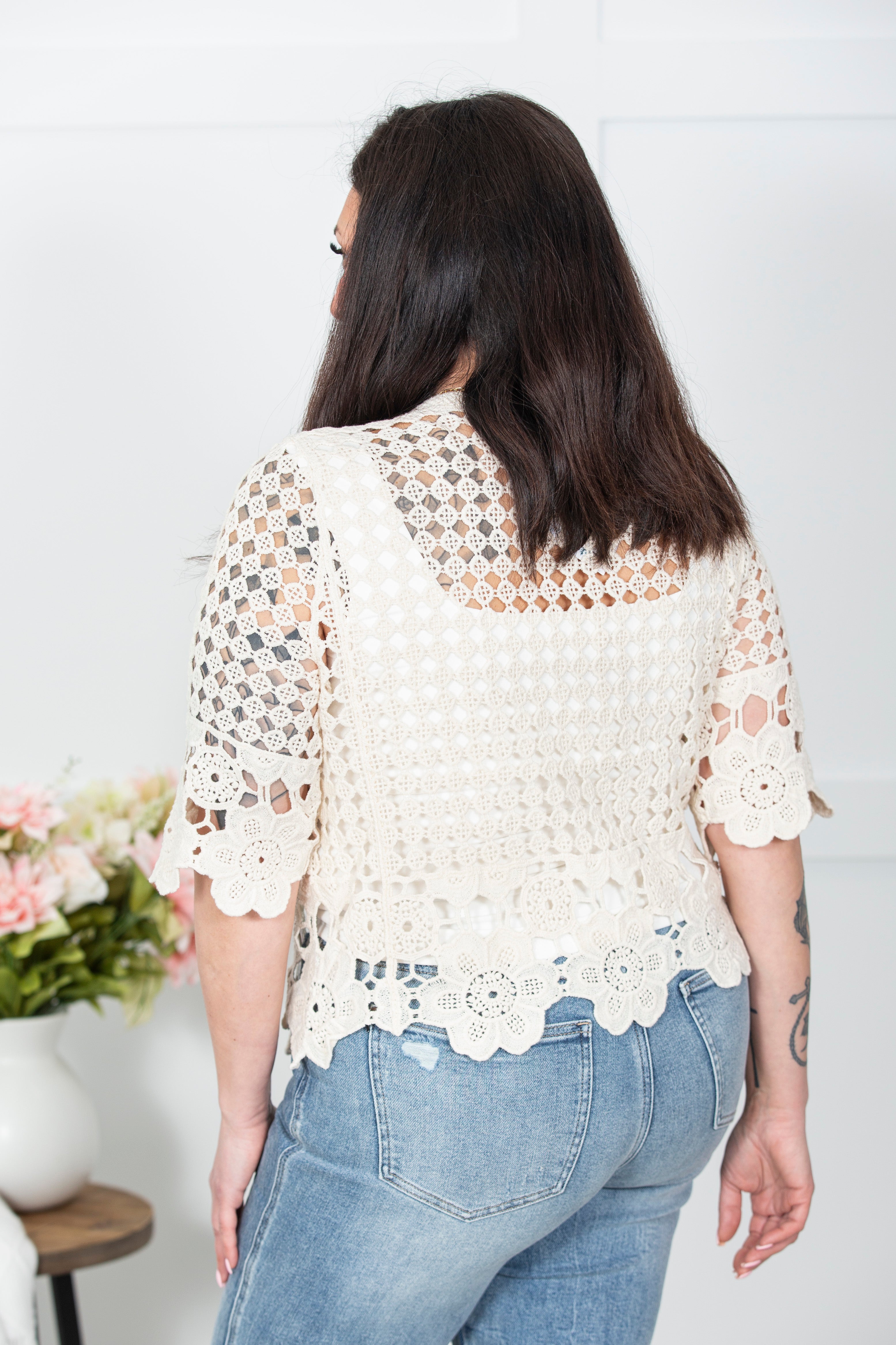 Fill Me In Button Down Crochet Top