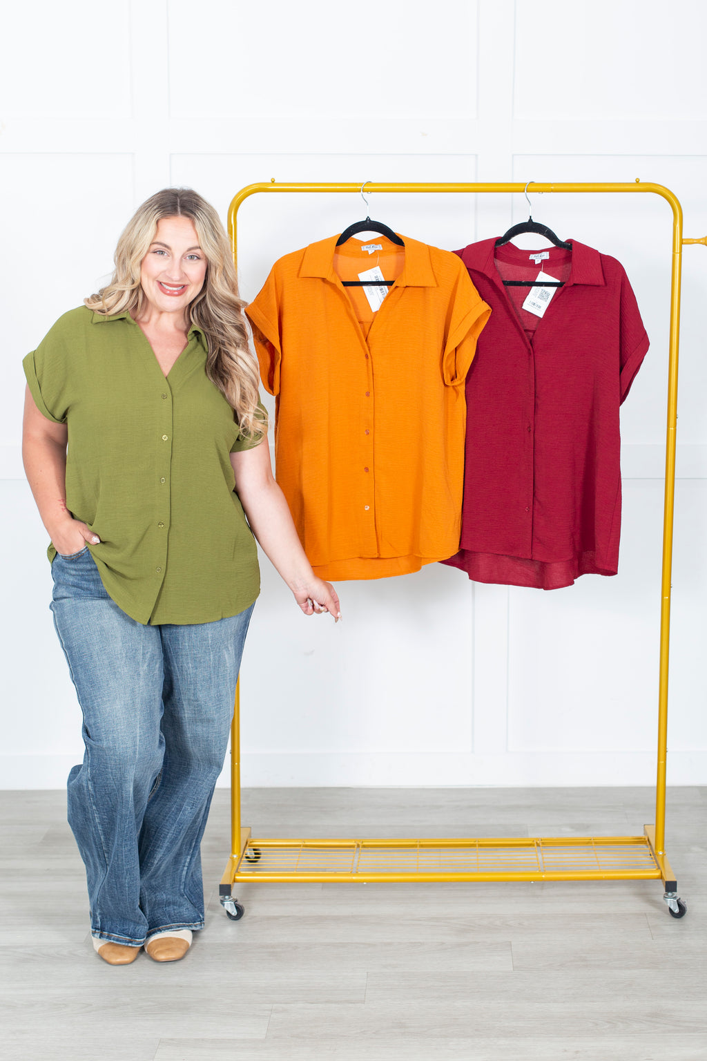 All About The Buttons Woven Top Fall/Winter Colors