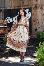 Floral Border Printed Midi Dress