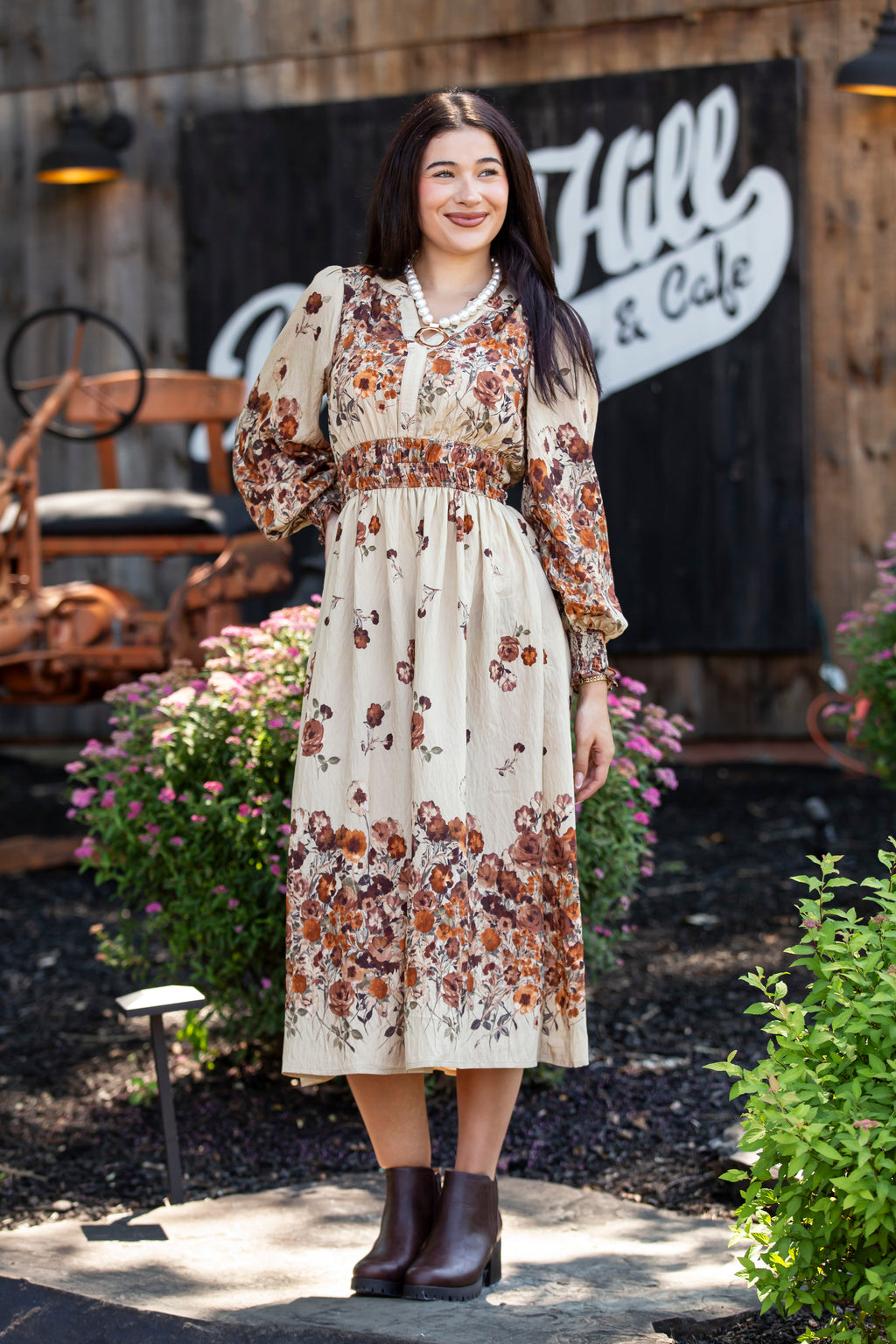 Floral Border Printed Midi Dress