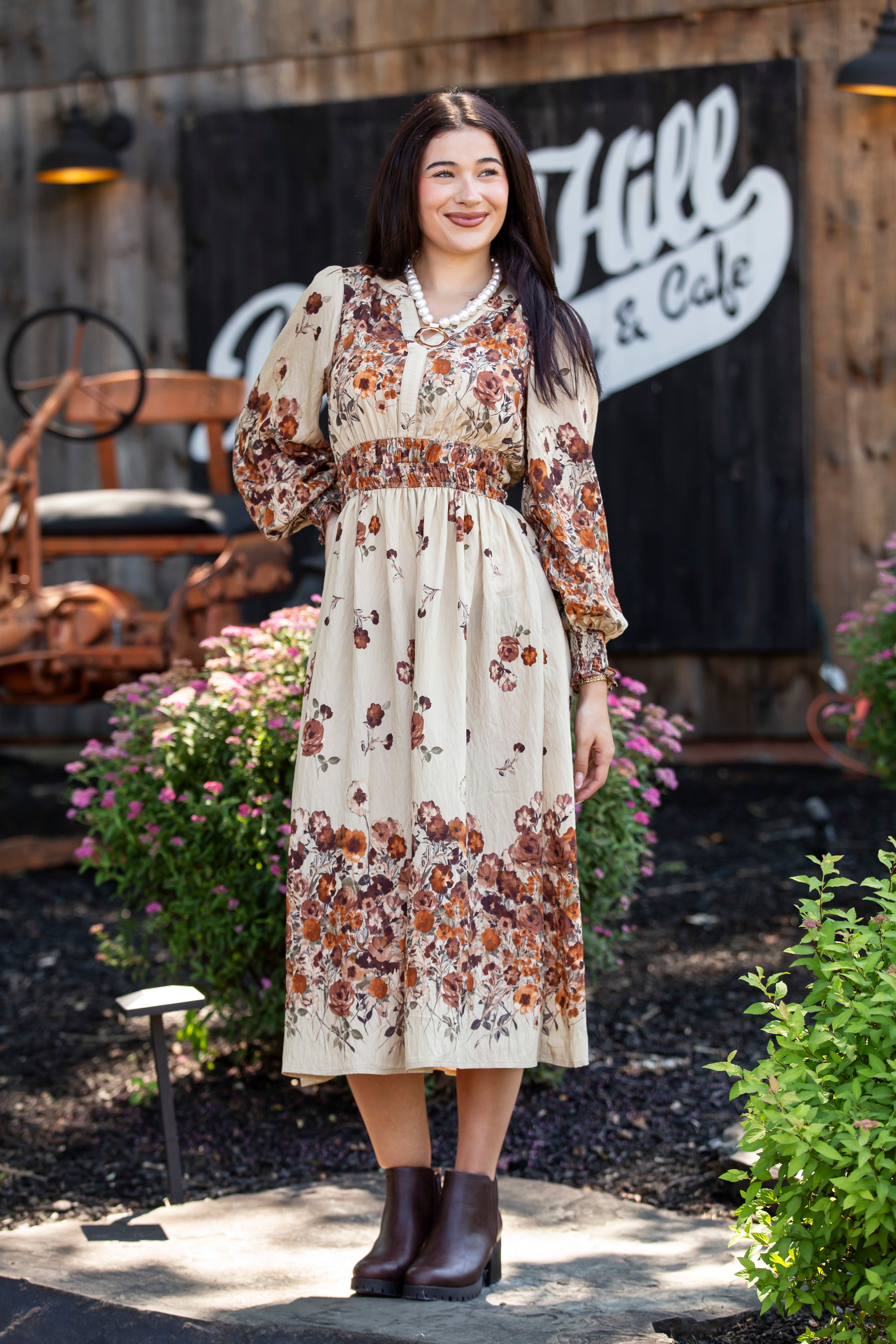 Floral Border Printed Midi Dress