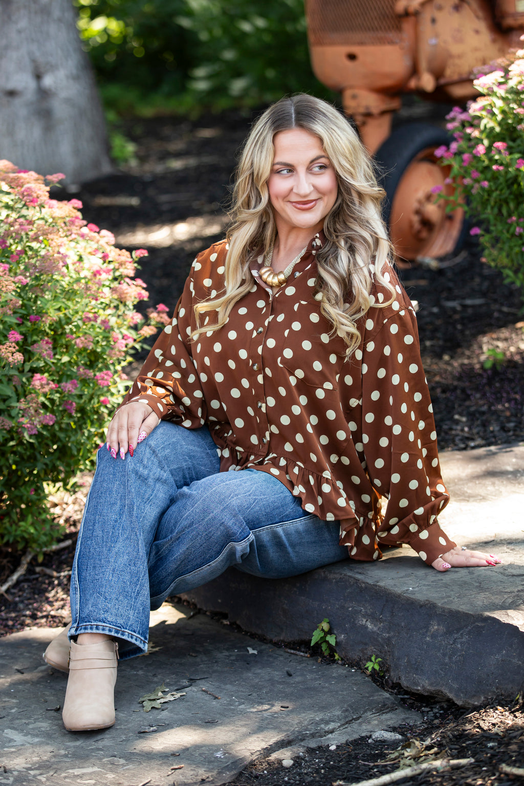 Polka Dot Peplum Shirt