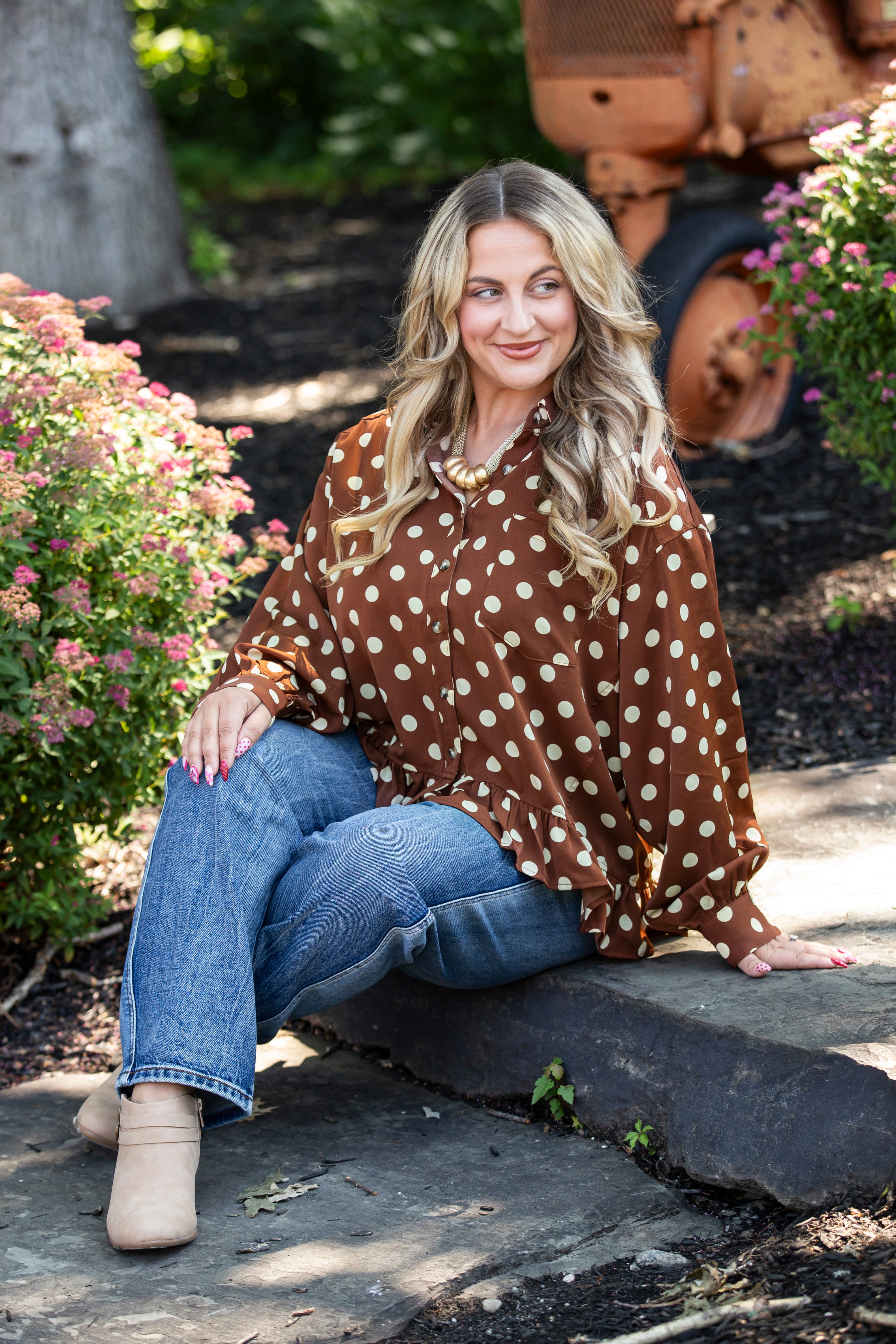 Polka Dot Peplum Shirt